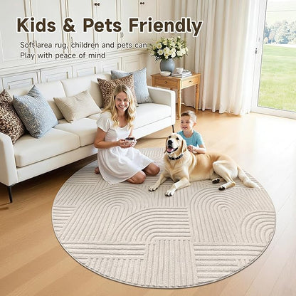 Pauwer 6ft Washable Area Rugs for Living Room Modern Beige Solid Color Soft Fluffy Rugs for Bedroom Non Slip Boho Accent Indoor Mat Floor Carpet Cover for Kids Dining Room Kitchen Office