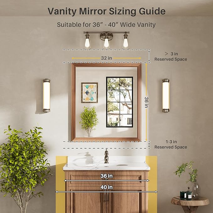36x32 Inch Bathroom Mirror for Wall, Anti-Rust Walnut Wood Grain Metal Framed Bathroom Mirrors for Over Sink,Rectangler Mirrors for Bathroom Vanity, Farmhouse, Bedroom, Living Room, Entryway Decor