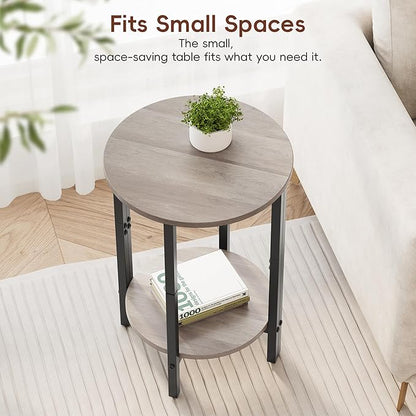 Vagusicc Side Tables Small End Tables, Set of 2 Half Round Side Table for Living Room, 2 Tier Couch Side Table, Small Round Coffee Table Accent Table, Thin Sofa Table Narrow Entryway Table, Grey