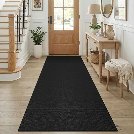 KOZYFLY Runners for Hallways 3x8 ft Washable Kitchen Runner Non Slip Rubber Backed Hall Runners Cotton Entryway Runner Rugs Floor Carpet for Indoor Backdoor Bedroom Kitchen, Black/Dark Grey