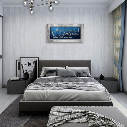 Canvas Wall Art for Dining Room Decor-Blue and Grey Canvas Prints Bless The Food Quote Wall Pictures Painting Framed Artwork for Home Living Room Bedroom Kitchen Decoration 20"x40"