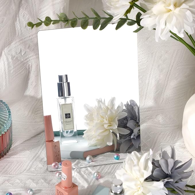 JUNEBRUSHS 4 Pack Self Adhesive Acrylic Mirror, 6X 9 Inch Mirror Tiles,Flexible Plastic Mirrors Sheets Wall Stickers,2MM Thick Mirrors,Frameless Small Mirror