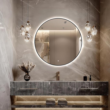 Niccy 30" LED Backlit Round Mirror for Bathroom, Black Framed Vanity Light Wall Mirror, LED Smart Circle Mirrors with 3 Lighting Colors, Round Lighted Mirror with Anti-Fog, IP65 Waterproof