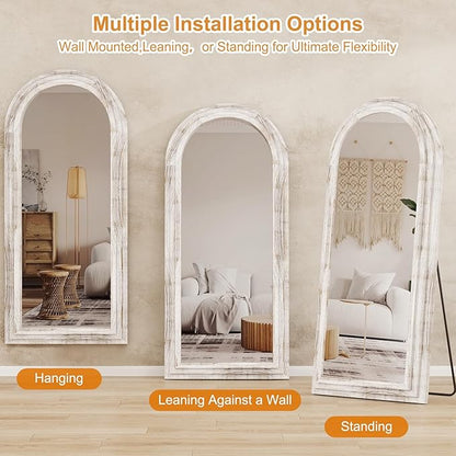 ZHUNFA External Three-Layer Arched Full Length Mirror with Solid Wood Frame,71x32 Modern Farmhouse Decor Standing Mirror Full Length,Wall Mounted,Leaning,Standing for Bedroom,Living Room,White.