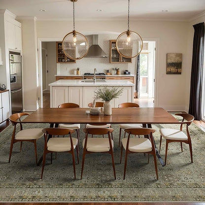 Rugxara 9x12 Area Rugs for Living Room Bedroom, Large Washable Rug, Vintage Floral Boho Rug, Non Slip & Low Pile Faux Wool Thin Carpet for Indoor Dining Room and Kids Room(Olive Brown 9x12ft)