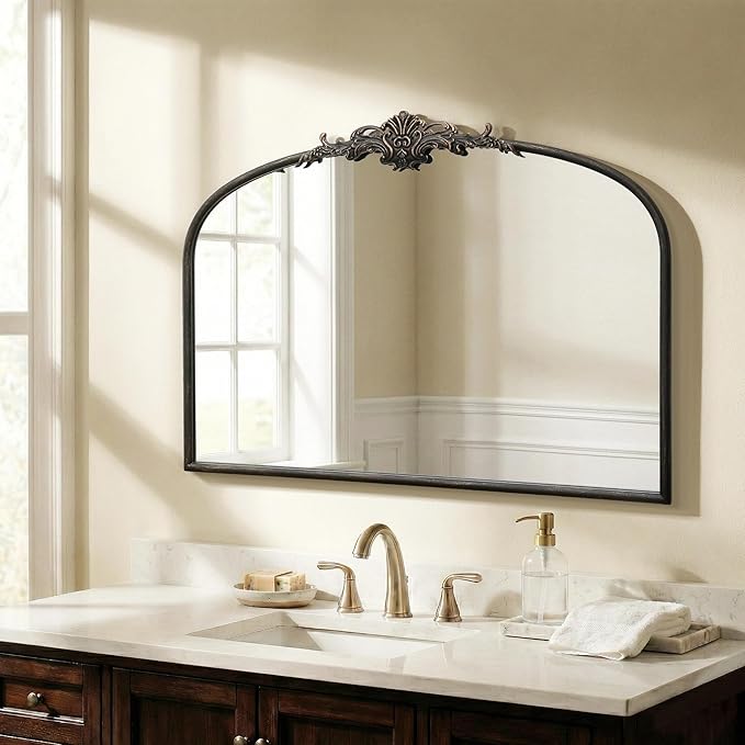 Besdomus Vintage Arched Black Mirror: 32"x24" French Large Black Vintage Wall Mounted Mirror - Baroque Traditional Ornate for Living Room/Fireplace/Bathroom- Wall Decor for Interior Designers