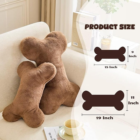 XVTRU Bone Pillow Cute Decorative Throw Pillow Bone Shaped Pillows for Aesthetic Home Decorative Cushion Pet Plush Pillow for Bed Sofa Couch (Brown, 19 Inch)