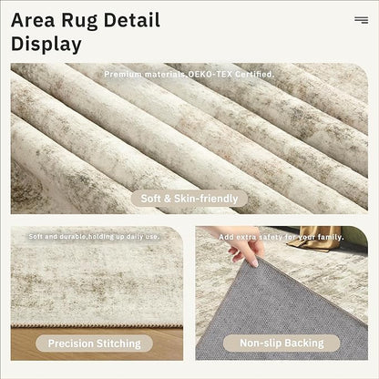 Soalmost 5x5 Beige Gray Round Rug 5ft Living Room Circle Rug Vintage Round Area Rug Non Slip Indoor Carpet for Entryway Dining Room Bedroom