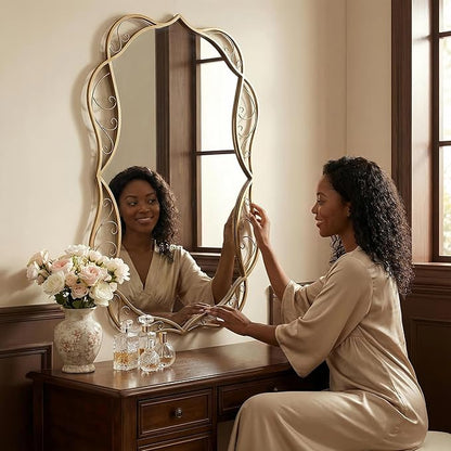 Besdomus Bathroom Gold Large Mirror: 30"x48" Scalloped Modern Brass Gold Wall Mounted Mirror - Farmhouse Vanity Mirror Vertical or Horizontal Hanging - Home Decor for Entryway/Fireplace/Bathroom