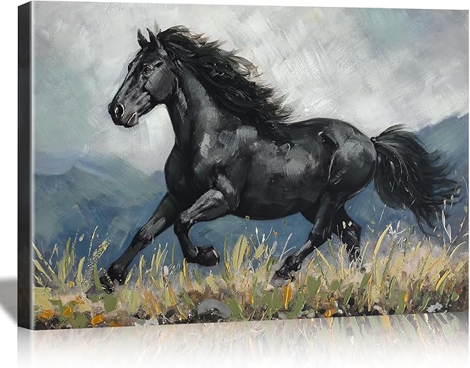 DRLWGTY Farmhouse Rustic Horse Canvas Wall Art, Rustic Animal Picture Prints, Vintage Wall Decor for Living Room Bedroom Kitchen Bathroom Office