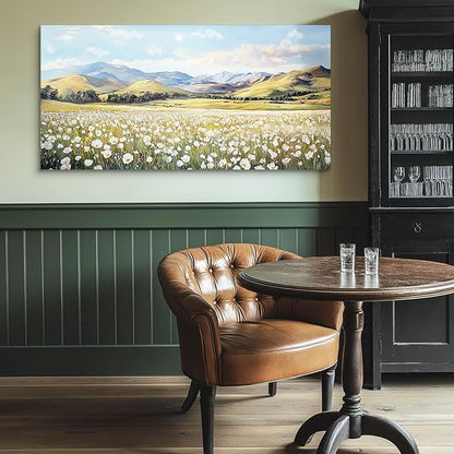 crmotu Large Landscape Wall Art, Flower Wall Art, Nature Wall Decor, Meadow with Wildflowers Canvas Prints, Rustic Aesthetic Pictures for Living Room Bedroom Above Bed Hallway Farmhouse 29x57inch