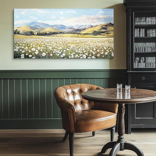 crmotu Large Landscape Wall Art, Flower Wall Art, Nature Wall Decor, Meadow with Wildflowers Canvas Prints, Rustic Aesthetic Pictures for Living Room Bedroom Above Bed Hallway Farmhouse 29x57inch