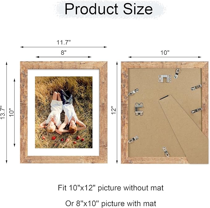 iRahmen 10x12 Picture Frame with Mat 8x10 - High Definition Tempered Glass Wooden Photo Frames for Tabletop Display and Wall Mounting (Rustic Brown, Set of 2)