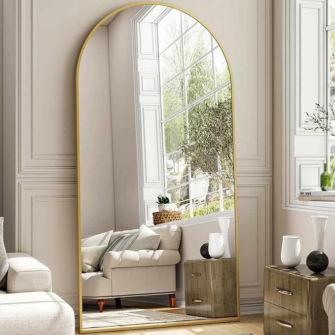 Easly 41"x81" Extra Large Arched Full Length Mirror - Leaning Mirror Arch Wall-Mounted Mirrors - Aluminum Alloy Frame Modern Simple Home Decor - for Living Room Bedroom Cloakroom