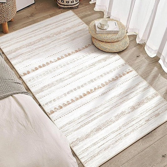 Nakagishi Area Rug Living Room Rugs: 3x5 Soft Machine Washable Boho Neutral Farmhouse Stain Resistant Moroccan Indoor Carpet for Bedroom Nursery Kids Entryway Kitchen Entry Bedside Home House- Brown