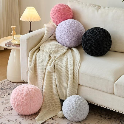 Ball Pillow, Decorative Round Pillow for Couch n, Circle Throw Pillows, Perfect Ball Pillows for Couch, Stylish Decorative Pillows, Versatile Round Throw Pillow (Grey Pink, Mini-8.6 Inches)