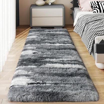 Soft Runner Rugs for Bedroom Hallways, 2x6 Abstract Grey Fluffy Shag Throw Area Rug Non Slip for Bedside Dorm, Long Shaggy Furry Carpet for Nursery Living Room