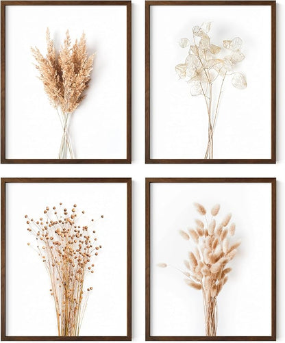 HAUS AND HUES Flower Wall Decor - Set of 4 Framed Floral Prints, Flower Wall Art for Bedroom, Botanical Paintings and Pictures, Floral Room Decor (Walnut Frame, 11x14)