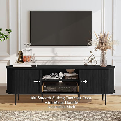 ARTPOWER 70" Modern TV Stand with Tambour Door for TVs up to 80", Entertainment Center with Storage, Fluted Television Consoles for Living Room, Black