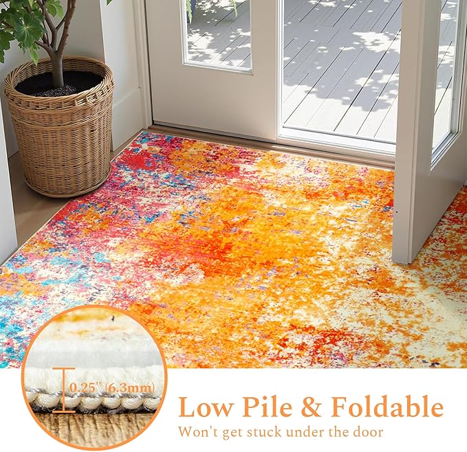 Rugflix 6x9 Area Rugs for Living Room, Washable Colorful Rainbow Rug Stain-Resistant Low Pile, Large Carpet Non-Slip for Kids Girls Room Nursery Bedroom Home Office