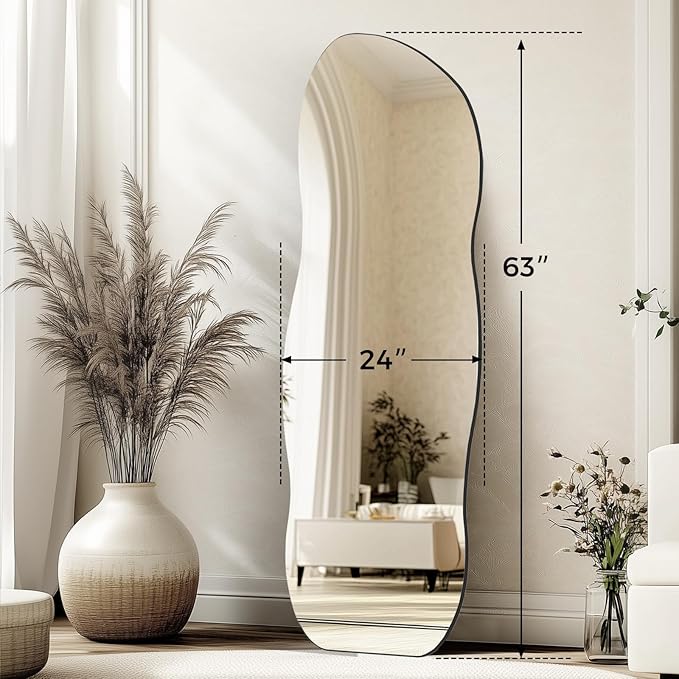 QDSSDECO Full Wave Length Mirror 63"x24" Irregular Wall Mirror Wave Frameless for Living Room Bathroom Bedroom Entryway Decor