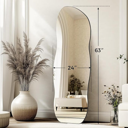 QDSSDECO Full Wave Length Mirror 63"x24" Irregular Wall Mirror Wave Frameless for Living Room Bathroom Bedroom Entryway Decor