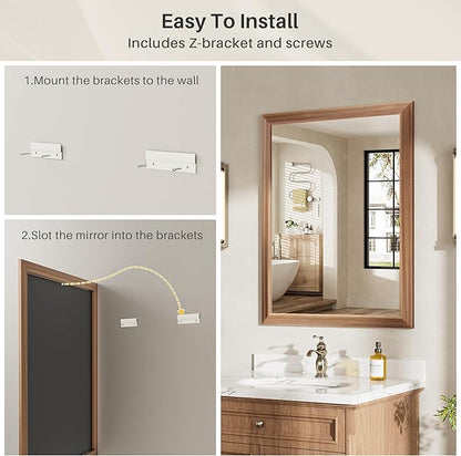 36x30 Inch Bathroom Mirror for Wall, Anti-Rust Walnut Wood Grain Metal Framed Bathroom Mirrors for Over Sink,Rectangler Mirrors for Bathroom Vanity, Farmhouse, Bedroom, Living Room, Entryway Decor