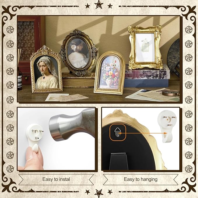 8 Pcs Picture Gold Vintage Gallery Wall Frame Set Antique Resin Picture Frame Collage Including 8x10, 5x7, 4x6 Baroque Victorian for Wall Tabletop Display Ornate French Country for Bedroom Living Room