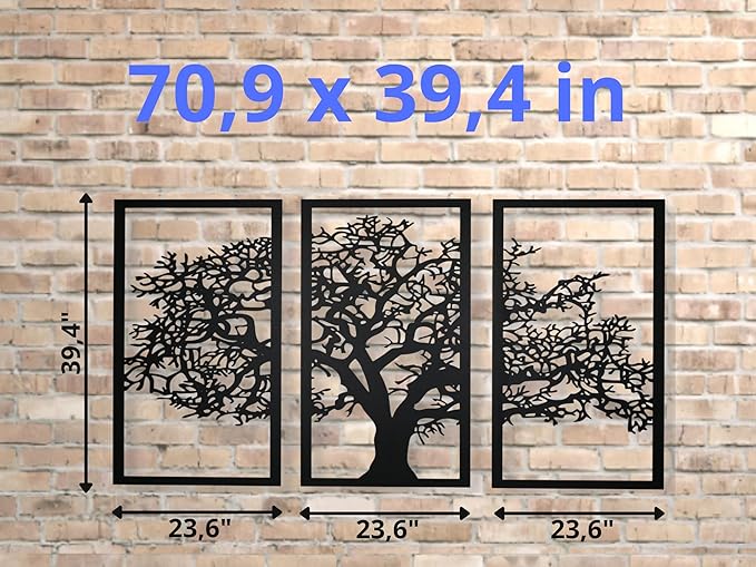 VAILLA Tree of Life Wall Art Decor Set of 3 Wall Hanging Sculpture Modern Wall Home Decoration 3D Textured Sculptures for Living Room Bedroom Office Dinnig Room 3 Panels Family Tree Wall Hangings (71"L x 39"W)