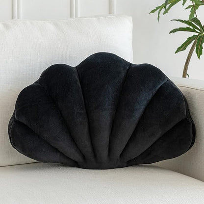 Shell Pillow, Shell Shaped Decorative Throw Pillows with Velet for Couch Bed, Cute Seashell Beachy Room Decor Aesthetic Throw Pillows for Bedroom Living Room(13x10 Inches, Black)
