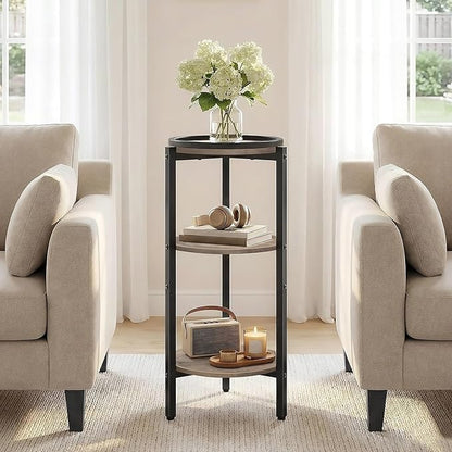 HOOBRO Small Round Side Table, 3-Tier Tall Coffee Drink Table for Sofa Couch, 28.7" H Slim Nightstand, Circle Accent End Table for Living Room, Corner, Bedroom, Greige BG182BZ01