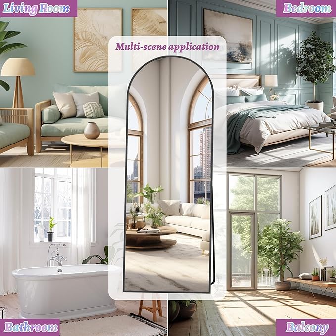 Floor Mirror, 44"×72" Full Length Mirror with Stand for Bedroom Living Room, Black