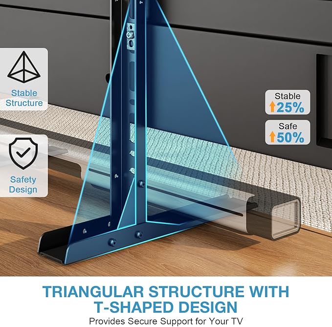 YOMT Universal Table Top TV Stand for 20-75 Inch Flat Curved TVs, Height Adjustable TV Legs with Cable Management, Great Load-Bearing Replacement TV Base Holds up to 110lbs, Max VESA 800x600mm, Black
