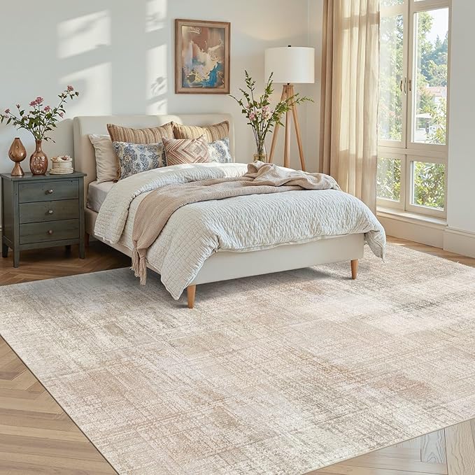 5x7 Area Rugs for Bedroom Living Room,Non-Slip Washable Modern Green Abstract Rugs for Dining Room, Foldable Thin Indoor Carpet Stain Resistant(Beige Grey)