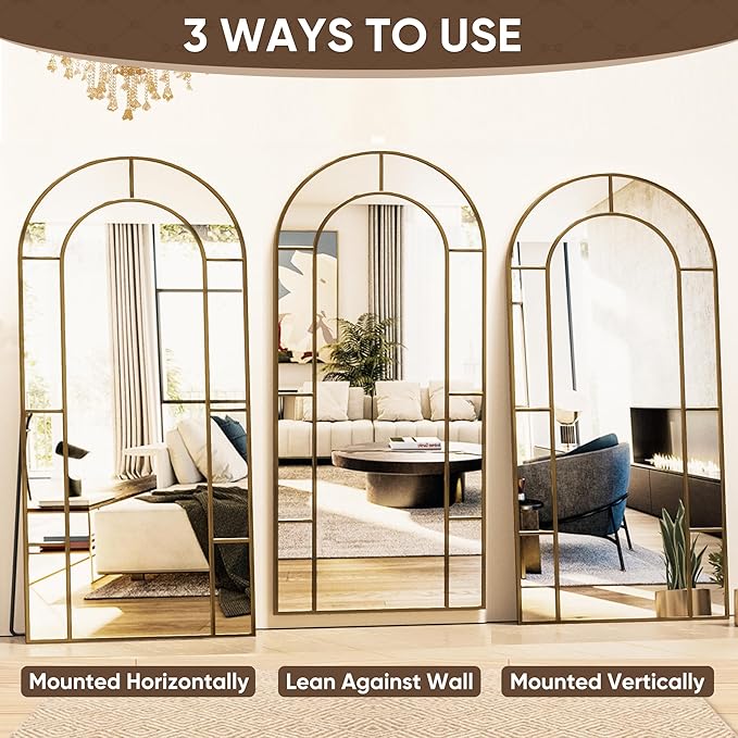 Antok 81" x 41" Full Length Mirror, Floor Mirror Arched Window Decorative Mirror, Metal Framed Decor Farmhouse Floor Mirrors Art Pane Mirrors Wall Decor for Bedroom, Living Room, Entryway Bronze