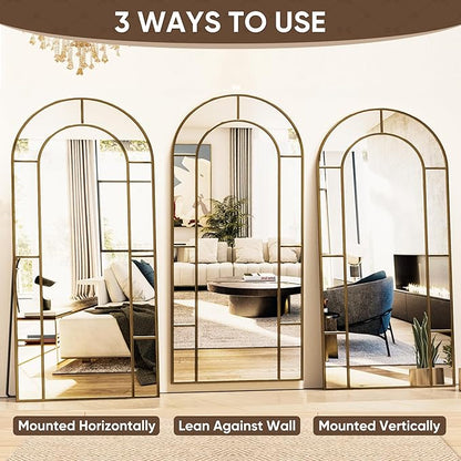Antok 81" x 41" Full Length Mirror, Floor Mirror Arched Window Decorative Mirror, Metal Framed Decor Farmhouse Floor Mirrors Art Pane Mirrors Wall Decor for Bedroom, Living Room, Entryway Bronze