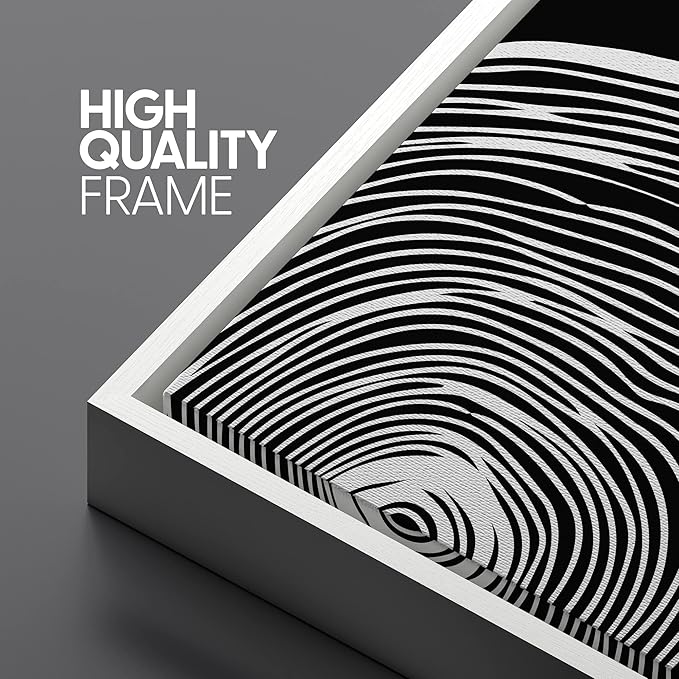 SIGNLEADER Framed Canvas Print Wall Art Set Duotone Geometric Wood Ring Circle Collage Abstract Shapes Illustrations Modern Art Boho Decorative for Living Room, Bedroom, Office - 16"x24"x3 WHITE