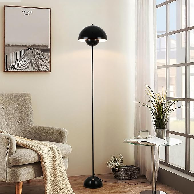 COSYLUX Modern Floor Lamp for Living Room, Industrial Tall Standing Lamp for Bedroom, Metal Shade Reflecting Light Reading Floor Lamp for Office, Nursery Room, Corner(Glossy Black)
