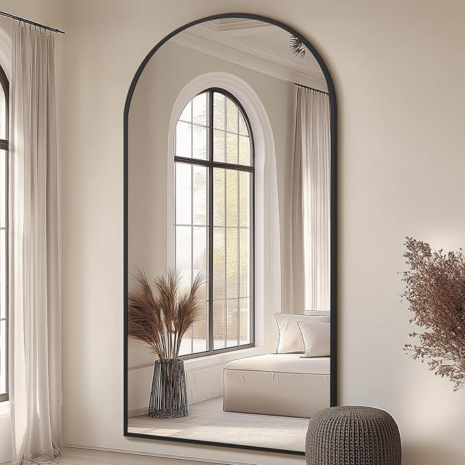 MELOMOIR Arched Oversized Floor Mirror, 81"x41", Full Body Mirror for Bedroom/Living Room, Black Frame with Tempered Glass, Wall Mirror Full Length
