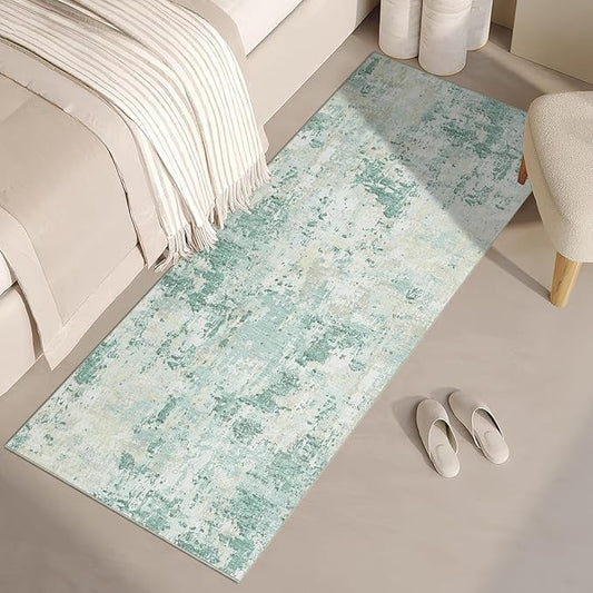ROYHOME Modern Abstract 2x10 Runner Rug Washable Non Slip Stain Resistant Rug for Hallway Kitchen Bedroom Non Shedding Low Pile Indoor Floor Cover,Green