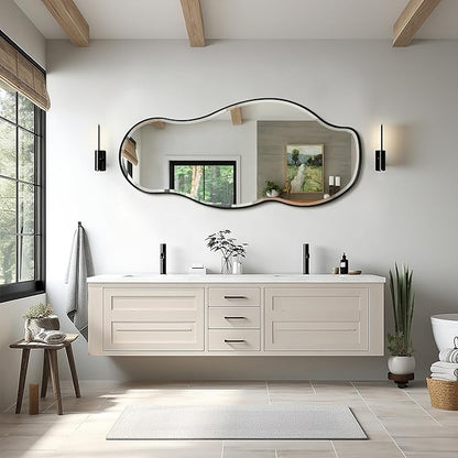 POZINO Large Irregular Mirror, 63"x28.5" Asymmetrical Metal Frame Mirror with Beveled Edge, Premium Organic Wall Mirrors for Living Room Bedroom Hallway Entryway, Horizontal/Vertical Hanging