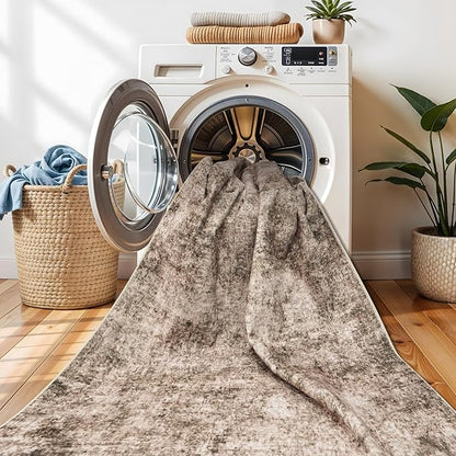 3x5 Living Room Area Rug - Modern Abstract Washable Bedroom Rugs with Non Slip Rubber Backing Indoor Low Pile Carpet for Office Nursery Soft Ultra Thin Home Decor Floor Mat for Bathroom 3x5 Brown