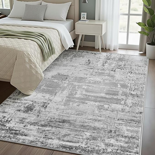 HOMORE Area Rug 4x6 Grey Rugs for Entryway, Non Slip Washable Abstract Rugs for Bedroom Living Room Dining Room Classroom Kids Room Dorm