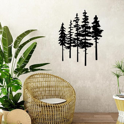 ESTART Metal Pine Tree Wall Art, Metal Tree Wall Decor, Nature Rustic Farmhouse Cabin Decor, Forest Wall Art for Home Living Room Bedroom Office Indoor and Outdoor Decoration (Black)