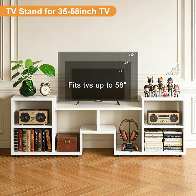 Lightdot 65 inch TV Stand, ModernEntertainment Center with Storage Open Shelf Large Capacity for Collection, Mid Century Media TV Consoles for Living Room/Bedroom/Sofa Cabinet, Easy Assembly - White