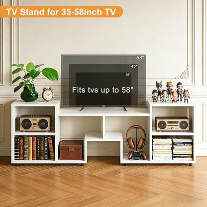 Lightdot 65 inch TV Stand, ModernEntertainment Center with Storage Open Shelf Large Capacity for Collection, Mid Century Media TV Consoles for Living Room/Bedroom/Sofa Cabinet, Easy Assembly - White