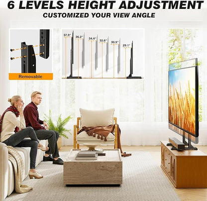 5Rcom Table Top TV Stand, Universal TV Stand for 35-88 Inch with Height Adjustment, TV Mount Stand Up to 150lbs for Curved Flat TVs with Cable Management, Black