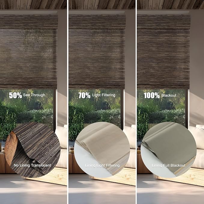 Motorized Bamboo Roman Blinds with Remote, Woven Roman Shades Compatible with Alexa Google Home, Automatic Bamboo Blind for Indoor Windows CustomSize(Cinderwood)