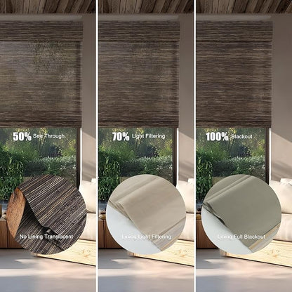 Motorized Bamboo Roman Blinds with Remote, Woven Roman Shades Compatible with Alexa Google Home, Automatic Bamboo Blind for Indoor Windows CustomSize(Cinderwood)