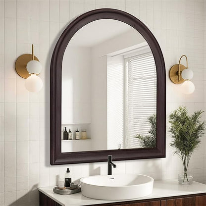 Tanmicoshomy Dark Brown Framed Arched Bathroom Mirror 30x36 Inch, Wall Mirrors with Tempered Glass for Living Room, Bedroom or Entryway